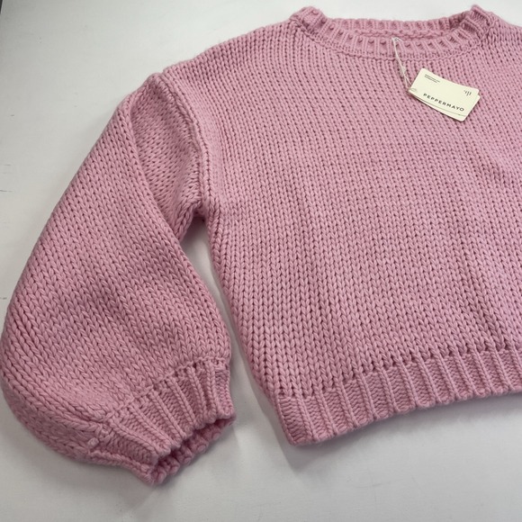 NWT PEPPERMAYO Women's Oversized Sweater M/L Pink Cable Bishop Sleeve - Picture 3 of 13